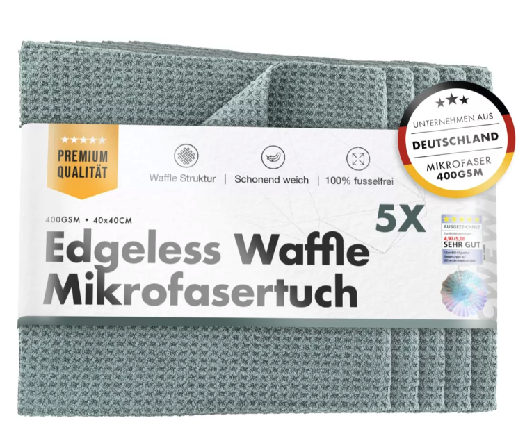 Edgeless Waffle Towel 400GSM Glastuch 40x40cm 5Stk.