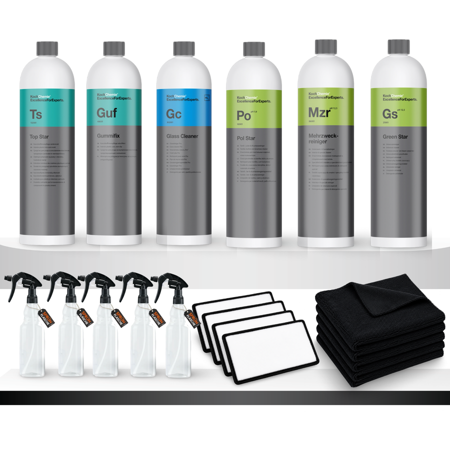 Koch Chemie Innenraum Set + Zubehör – 6 Produkte, Flaschen, Tücher & Pads