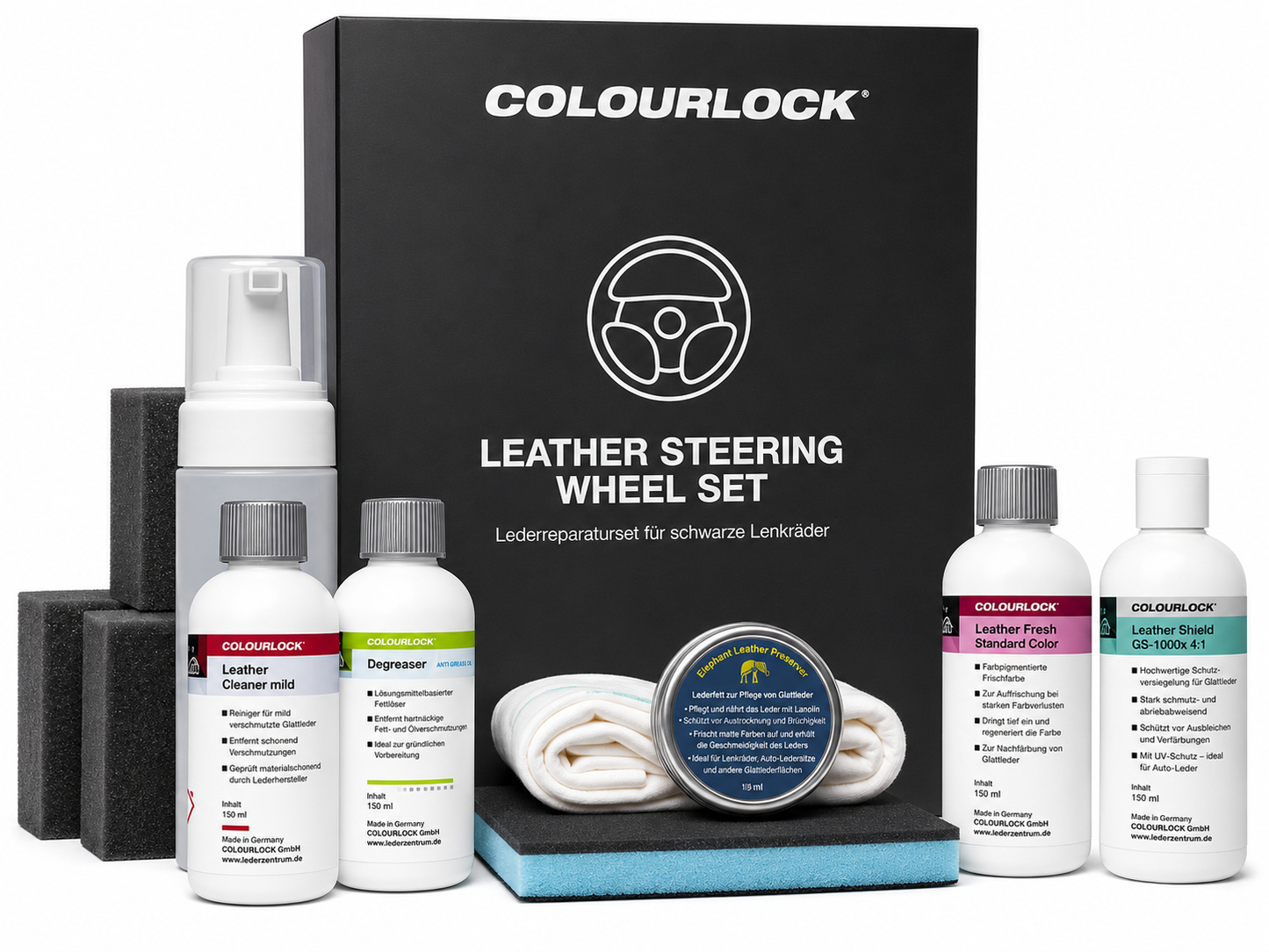 COLOURLOCK Leather Steering Wheel Set (Lederreperaturset für schwarze Lenkräder)