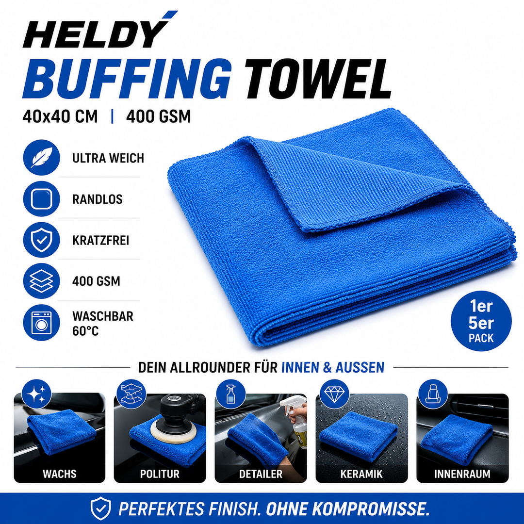 HELDY Buffing Towel 400gsm 40x40 cm – Premium Mikrofasertuch Blau