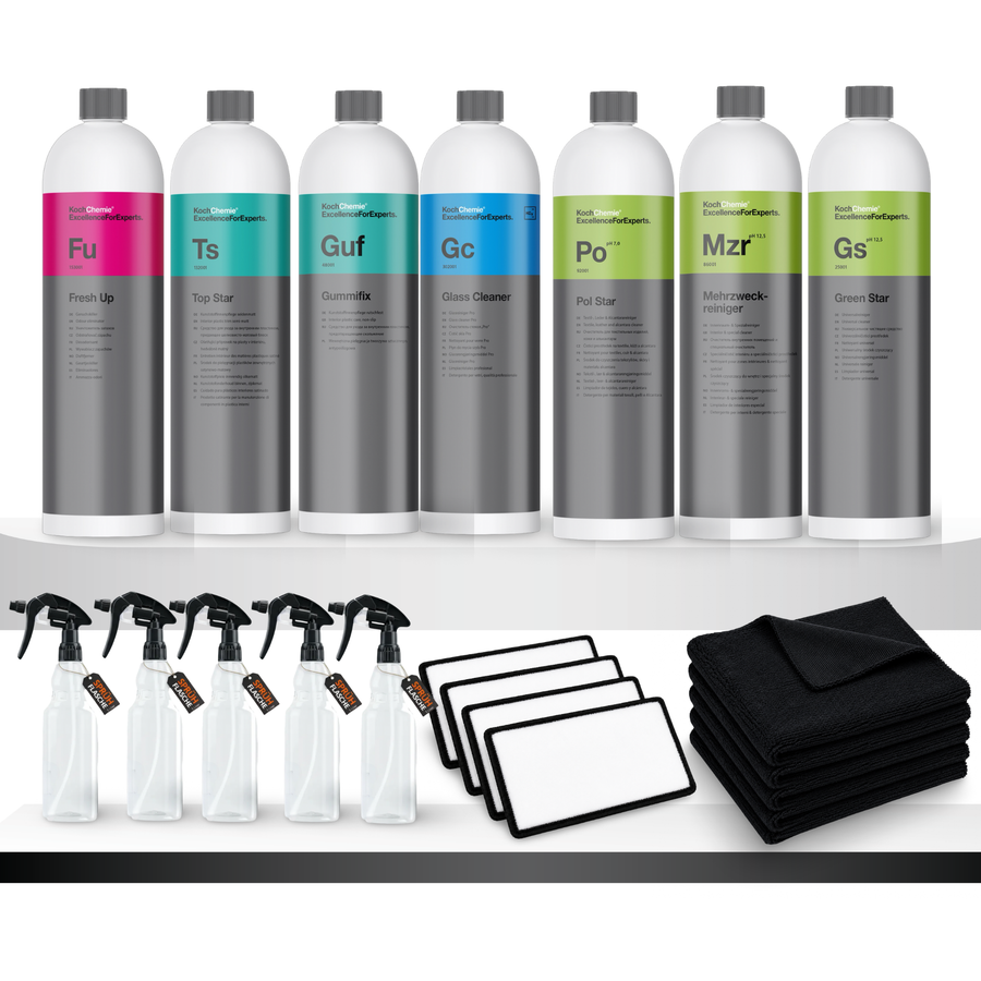 Koch Chemie Innenraum Set + Zubehör – 7 Produkte, Flaschen, Tücher & Pads