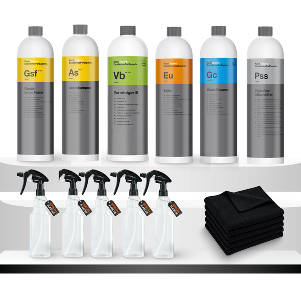 Koch Chemie Außenwäsche Set + Zubehör – 6 Produkte, Flaschen & Tücher