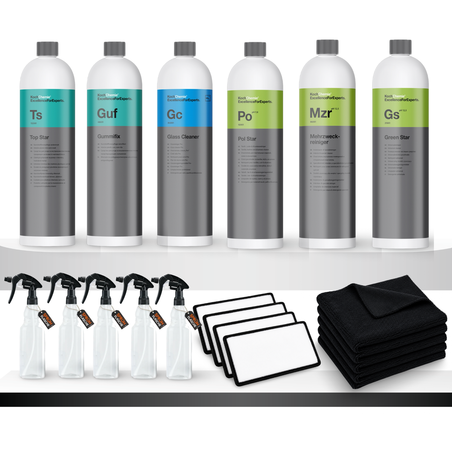 Koch Chemie Innenraum Set + Zubehör – 6 Produkte, Flaschen, Tücher & Pads