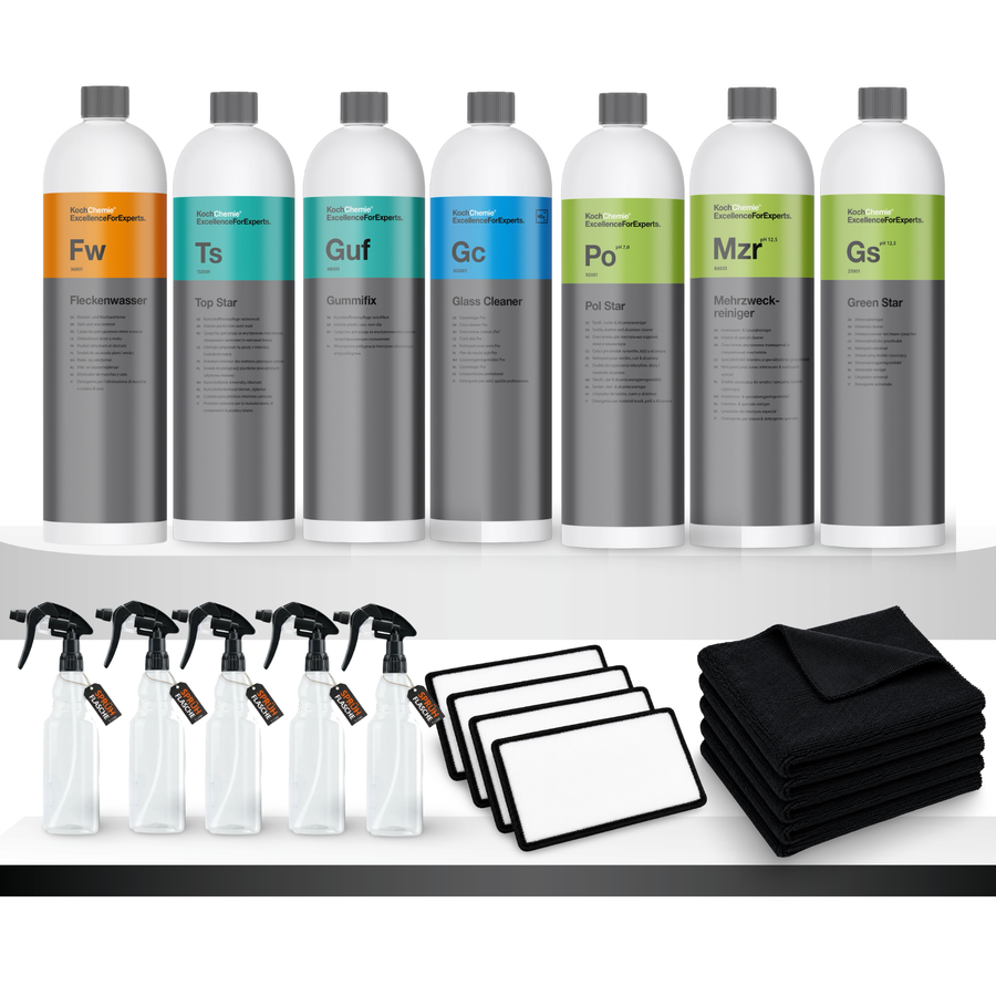 Koch Chemie Innenraum Set + Zubehör – 7 Produkte, Flaschen, Tücher & Pads