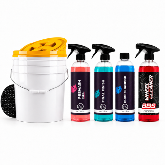 Nanolex Außenpflege Komplettset – Autowäsche & Fahrzeugpflege | 4× 750 ml + 20L Wascheimer 3-teilig