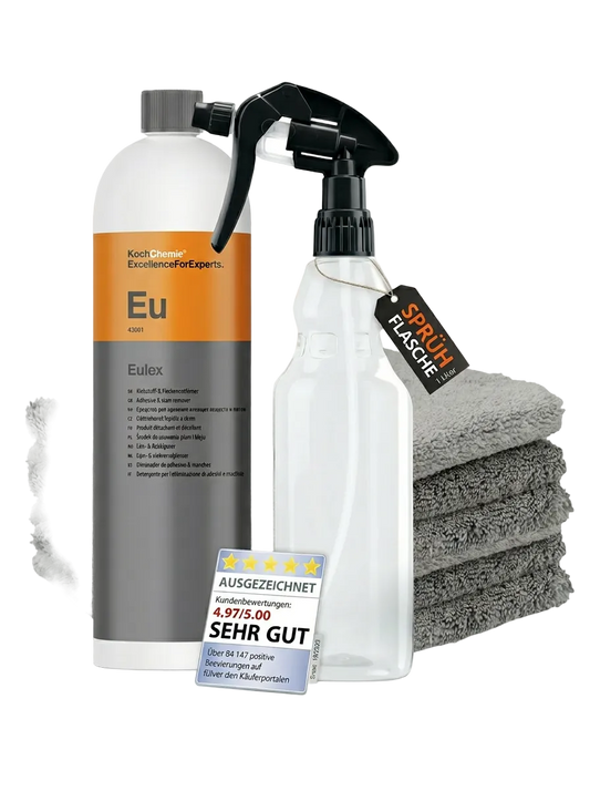 Koch Chemie Eulex 1L Set – Kleber- & Teerentferner inkl. Sprühflasche + 5 Buffing Tücher