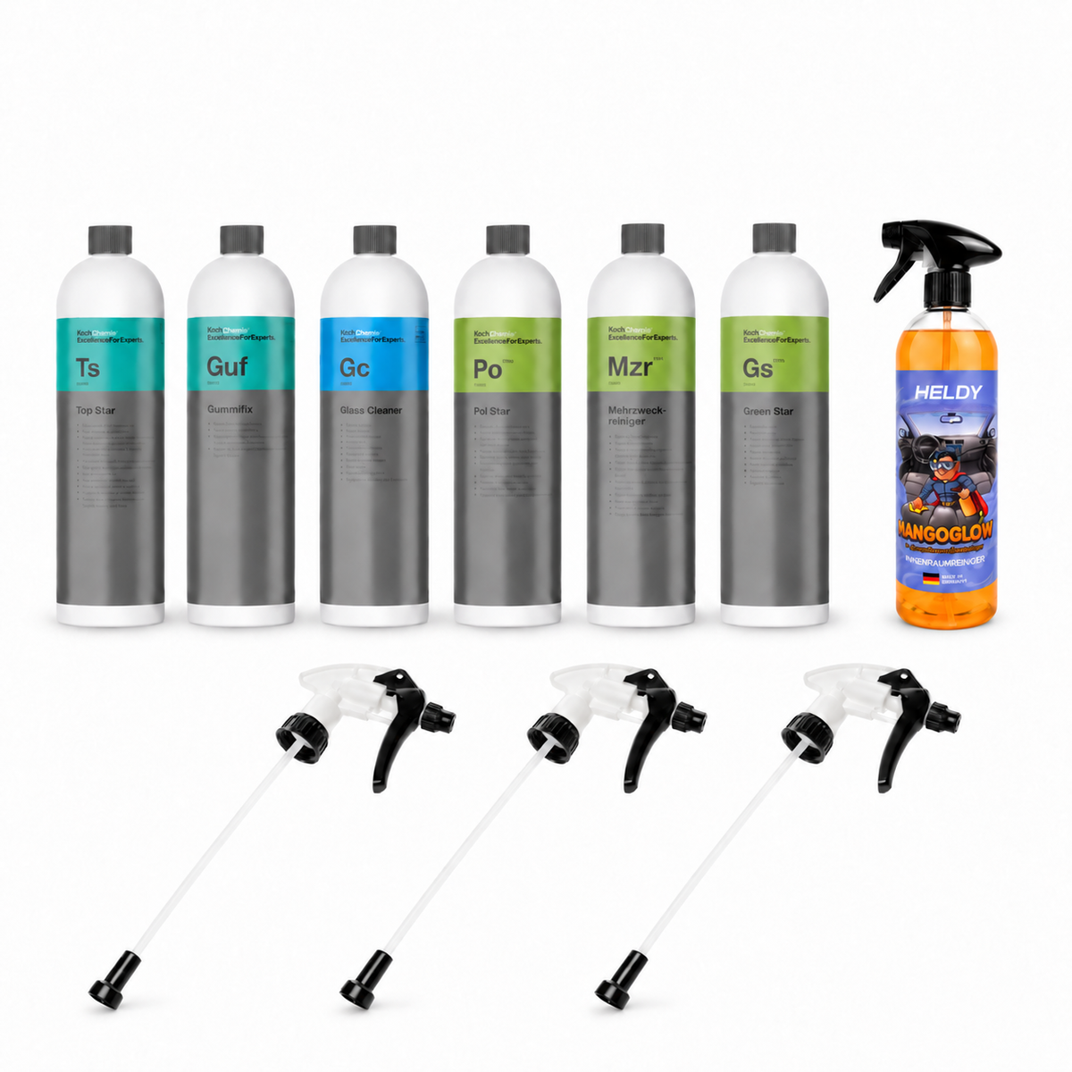 Koch Chemie Innenraum Set + HELDY MangoGlow – 7 Produkte inkl. Sprühköpfe & Geruchsneutralisierer